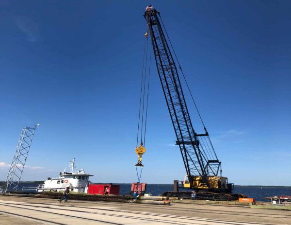 Marine Construction project in progress - warf repairs in Bay County, Florida | Inland Construction & Engineering, Inc. Panama City, Florida providing construction, general contracting, marine construction, design & engineering, diving services, roofing, & bulding rehab.